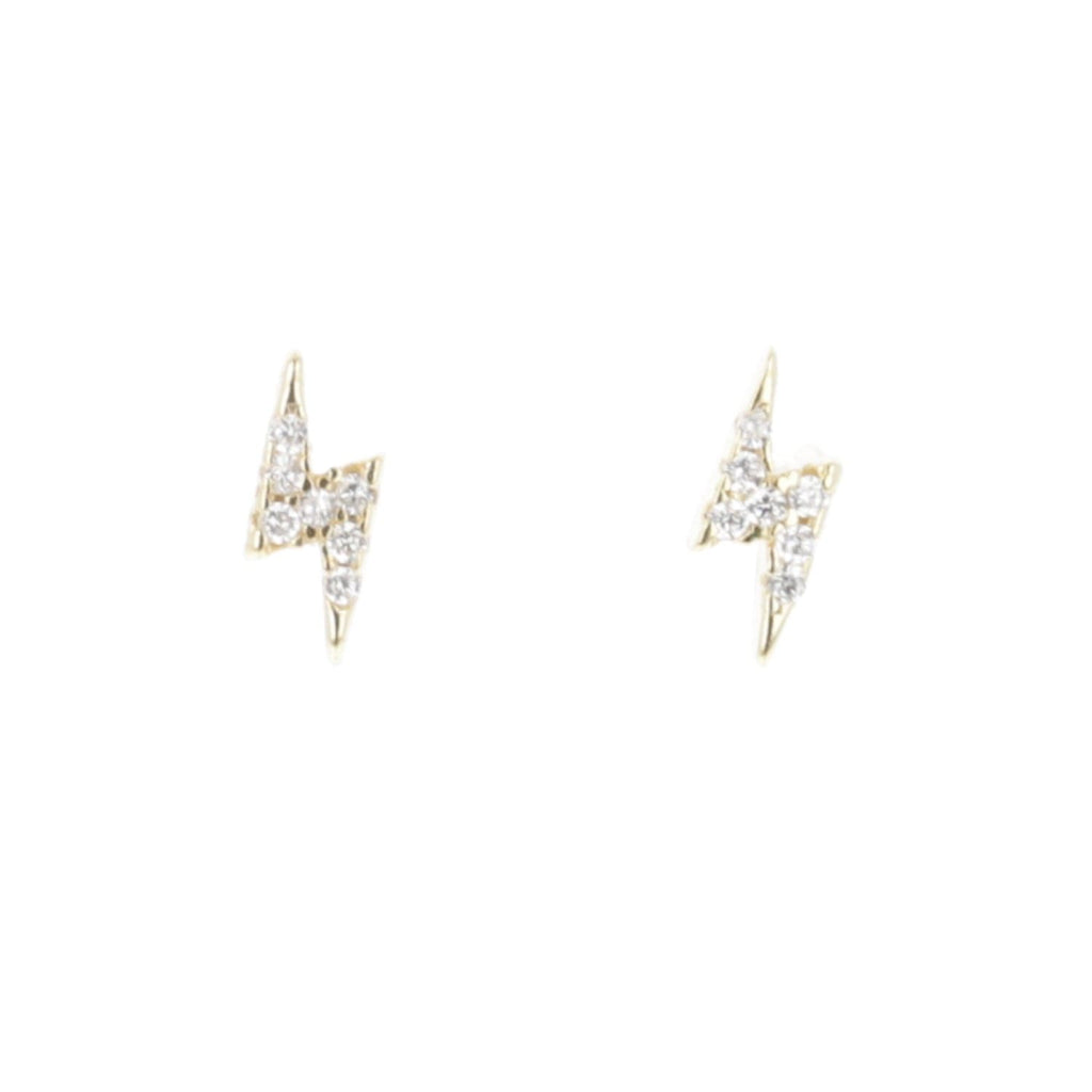 Gold plated sterling silver lightning bolt stud covered in rhinestones