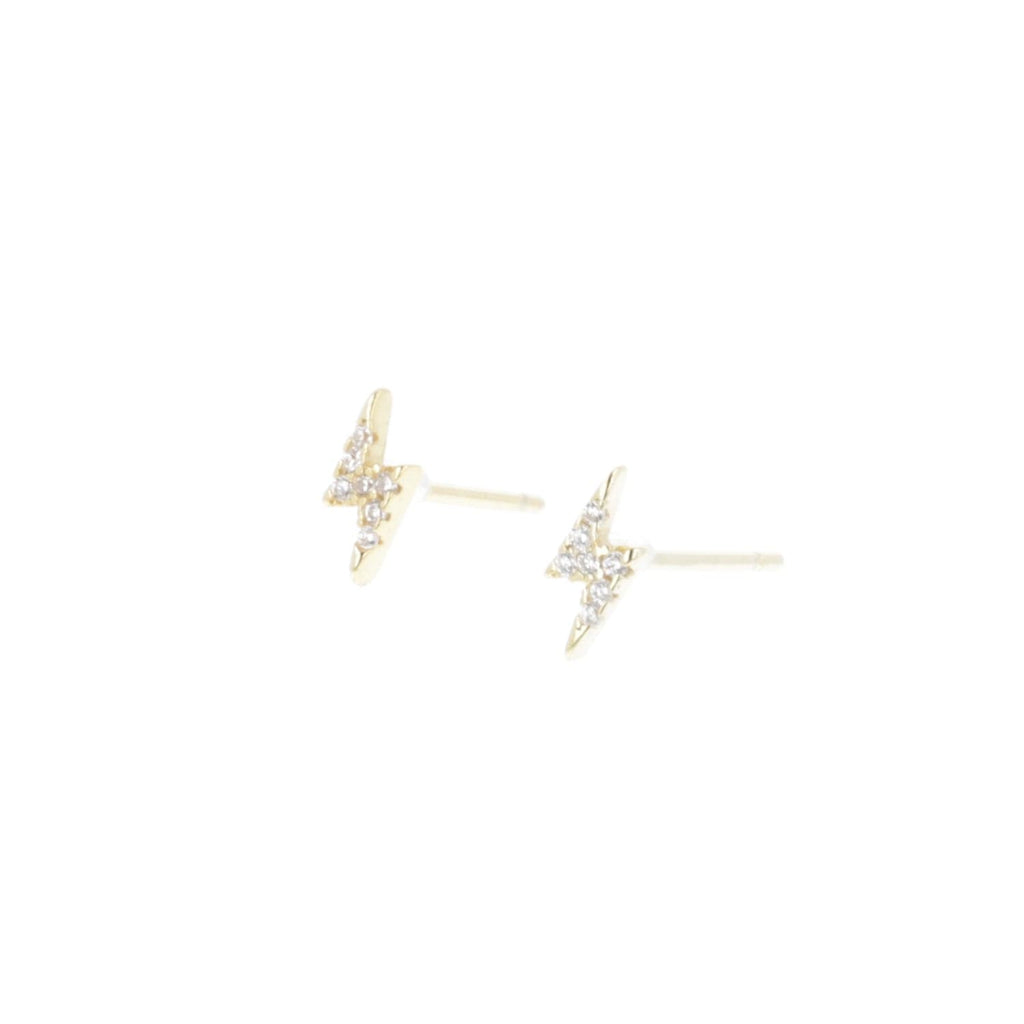 Gold plated sterling silver lightning bolt stud covered in rhinestones