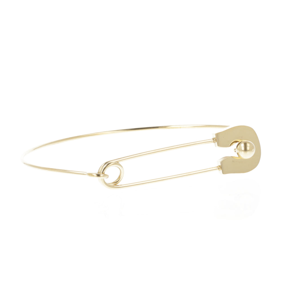 Gold plated stainless steel bangle witha safety pin fastening