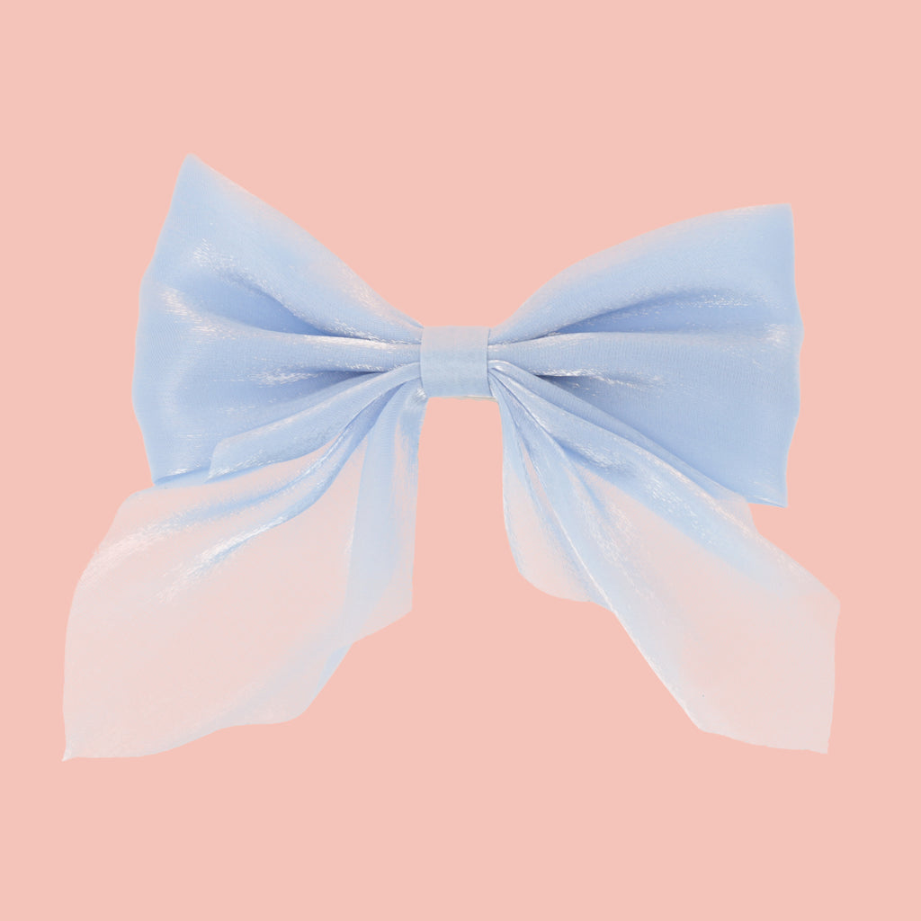 Shimmery blue bow with a base metal clip atta