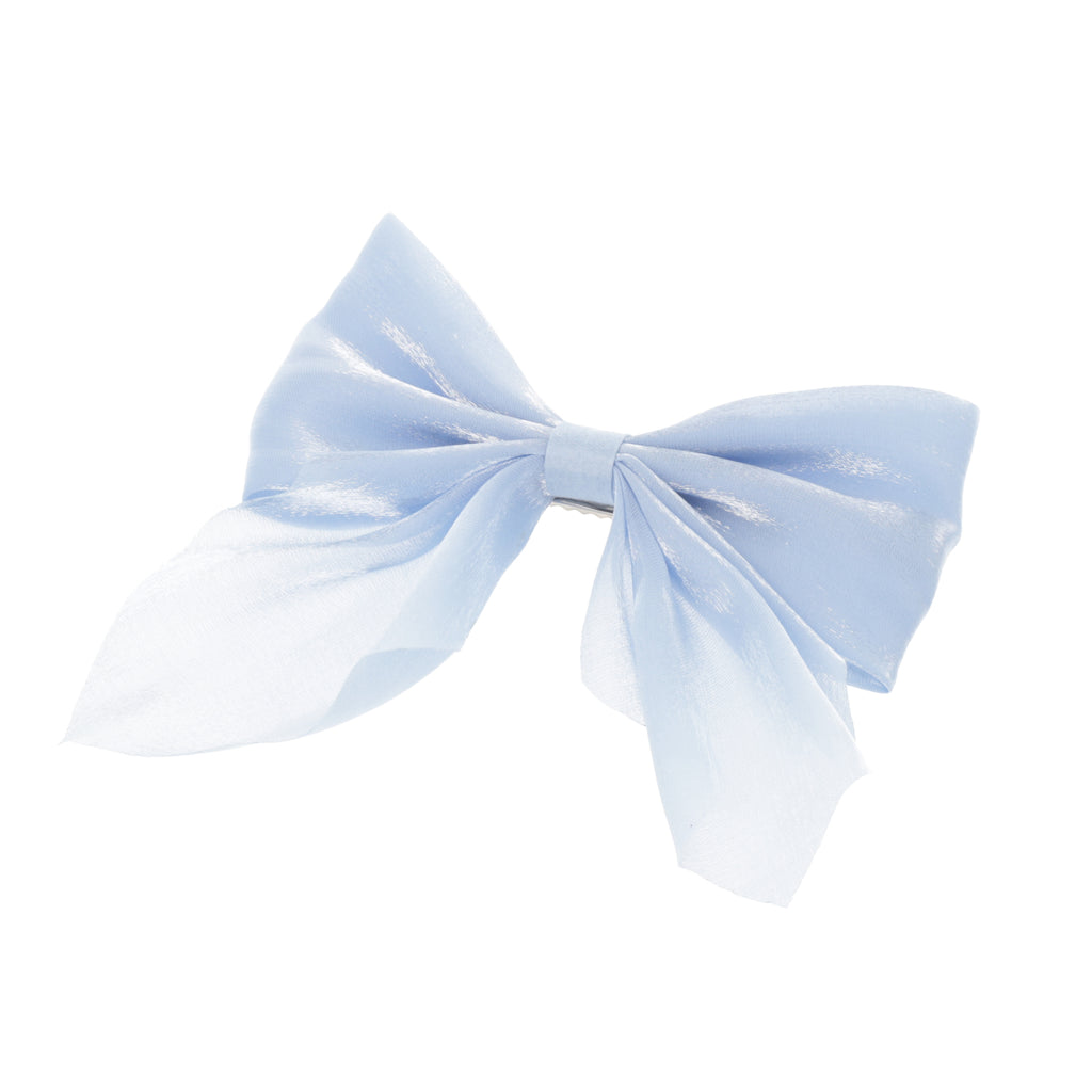 Shimmery blue bow with a base metal clip atta