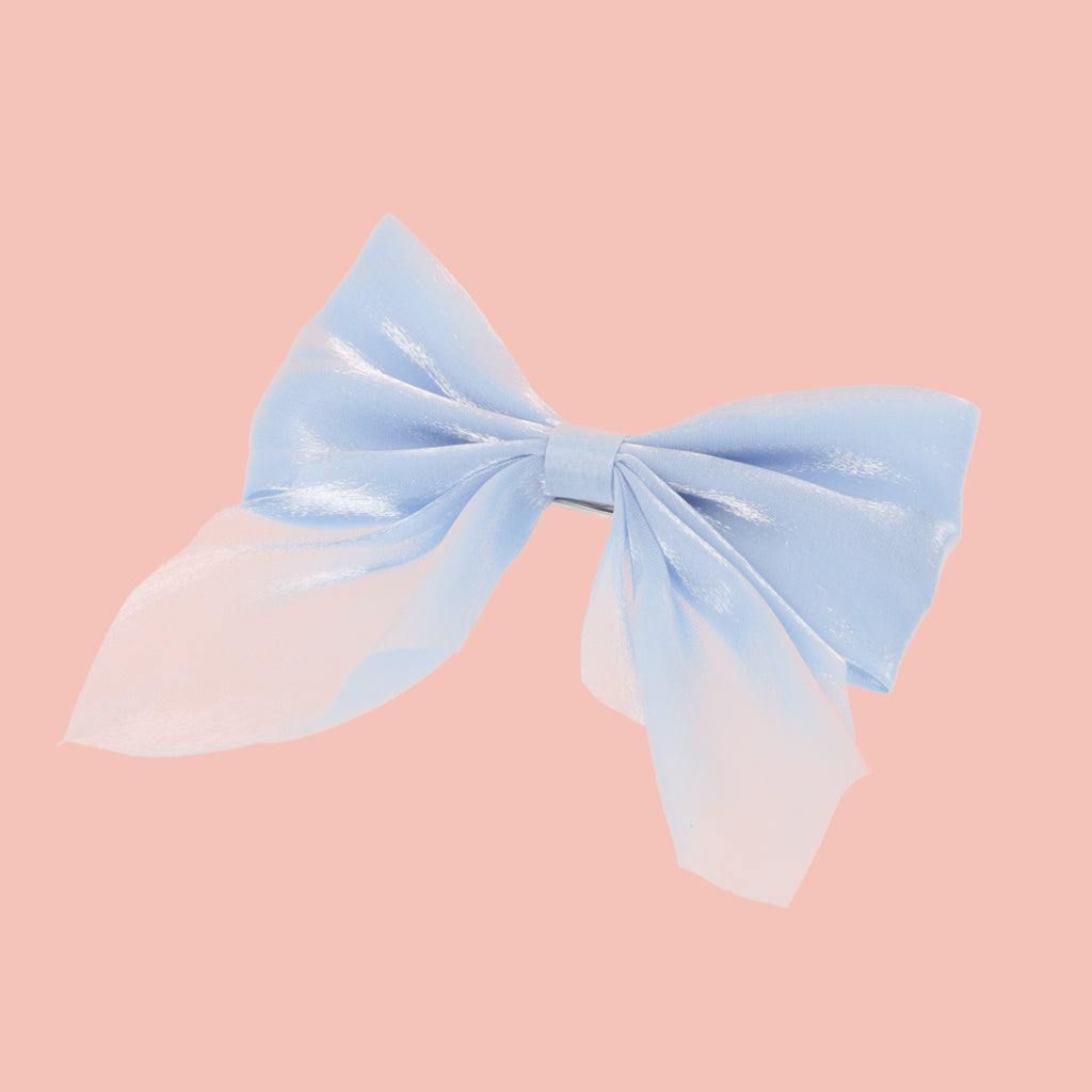 Shimmery blue bow with a base metal clip atta