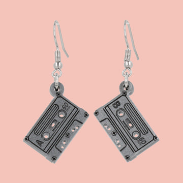 grey acrylic mix tape style charms on stainless steel earwires