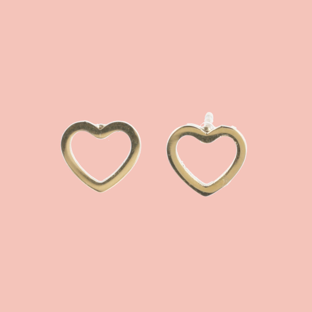 Gold plated stainless steel cut out heart cookie cutter-style studs