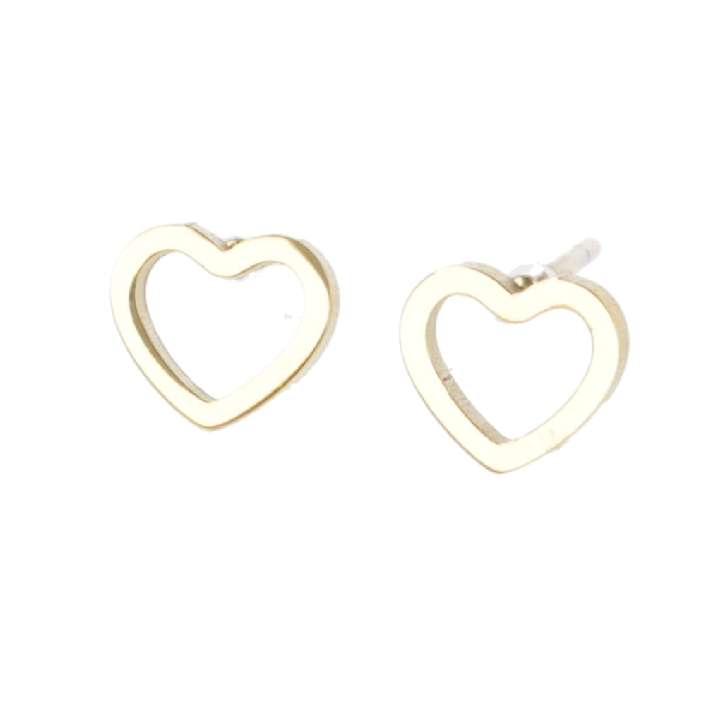 Gold plated stainless steel cut out heart cookie cutter-style studs