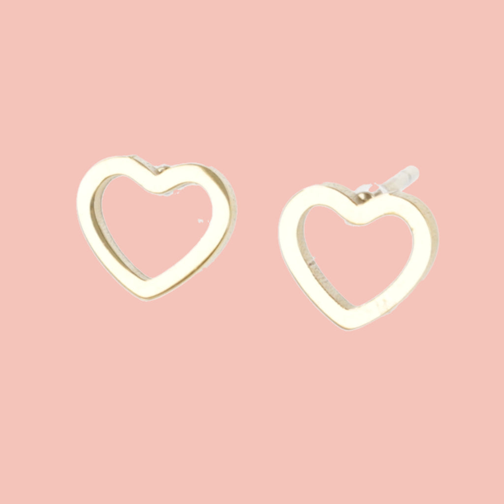 Gold plated stainless steel cut out heart cookie cutter-style studs