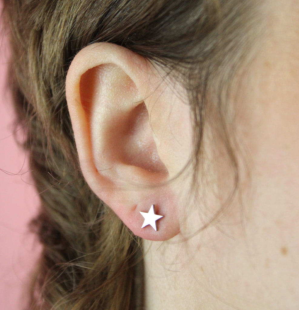 stainless steel crescent moon and star stud earrings