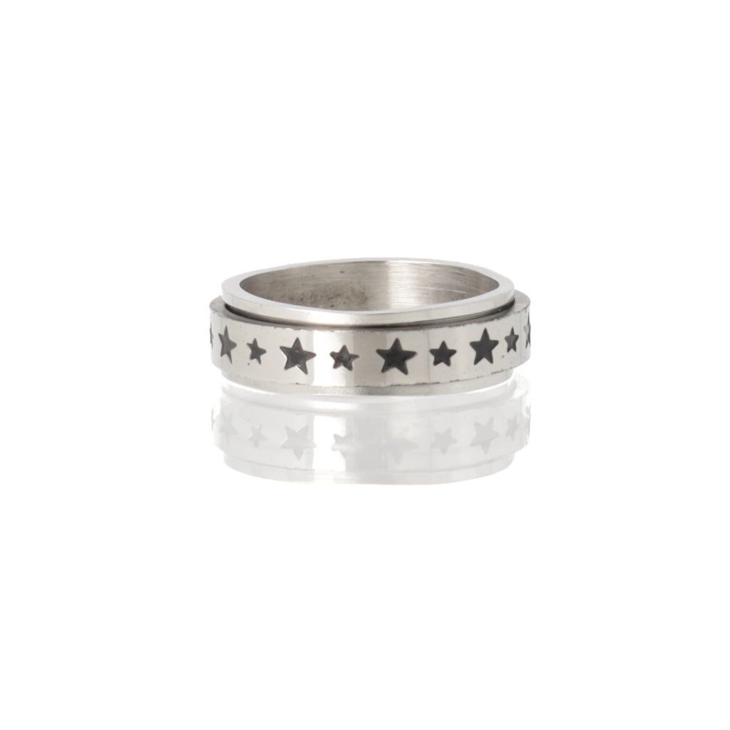 Titanium spinny ring with black stars on