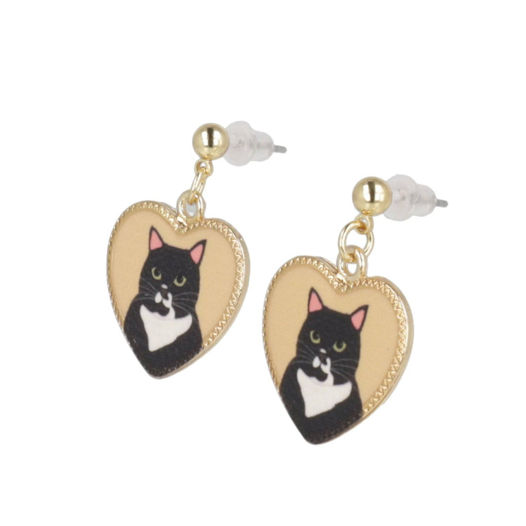 Black Cat Heart Stud Earrings - Sour Cherry