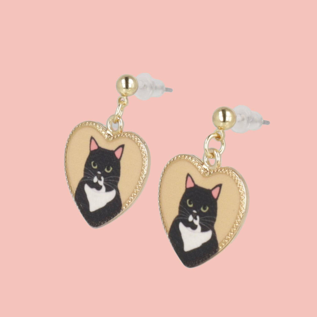 Black Cat Heart Stud Earrings - Sour Cherry