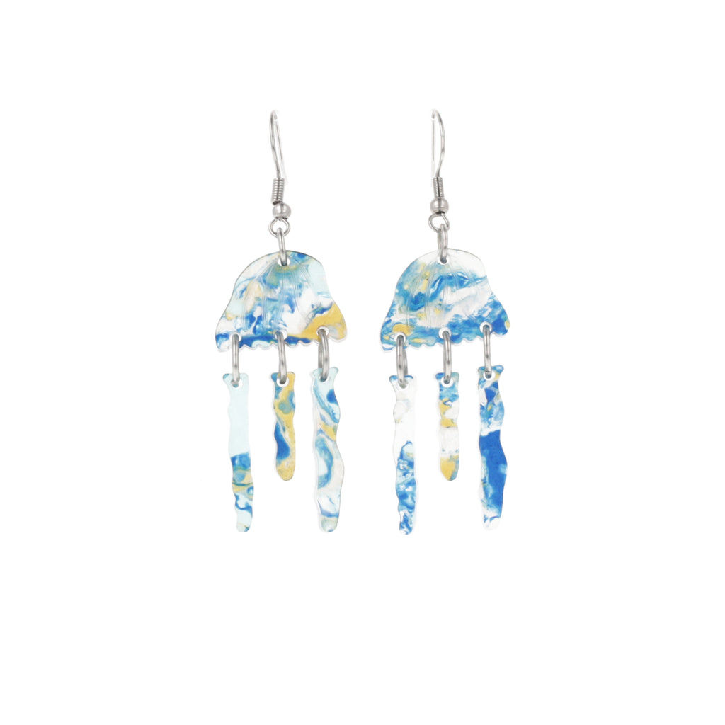 Blue abalone jellyfish charms on stainless steel earwires