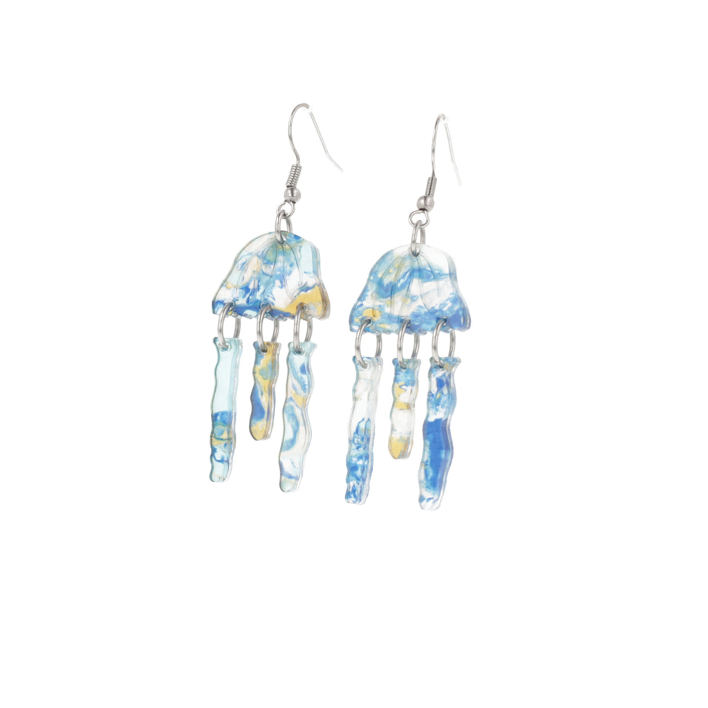 Blue abalone jellyfish charms on stainless steel earwires