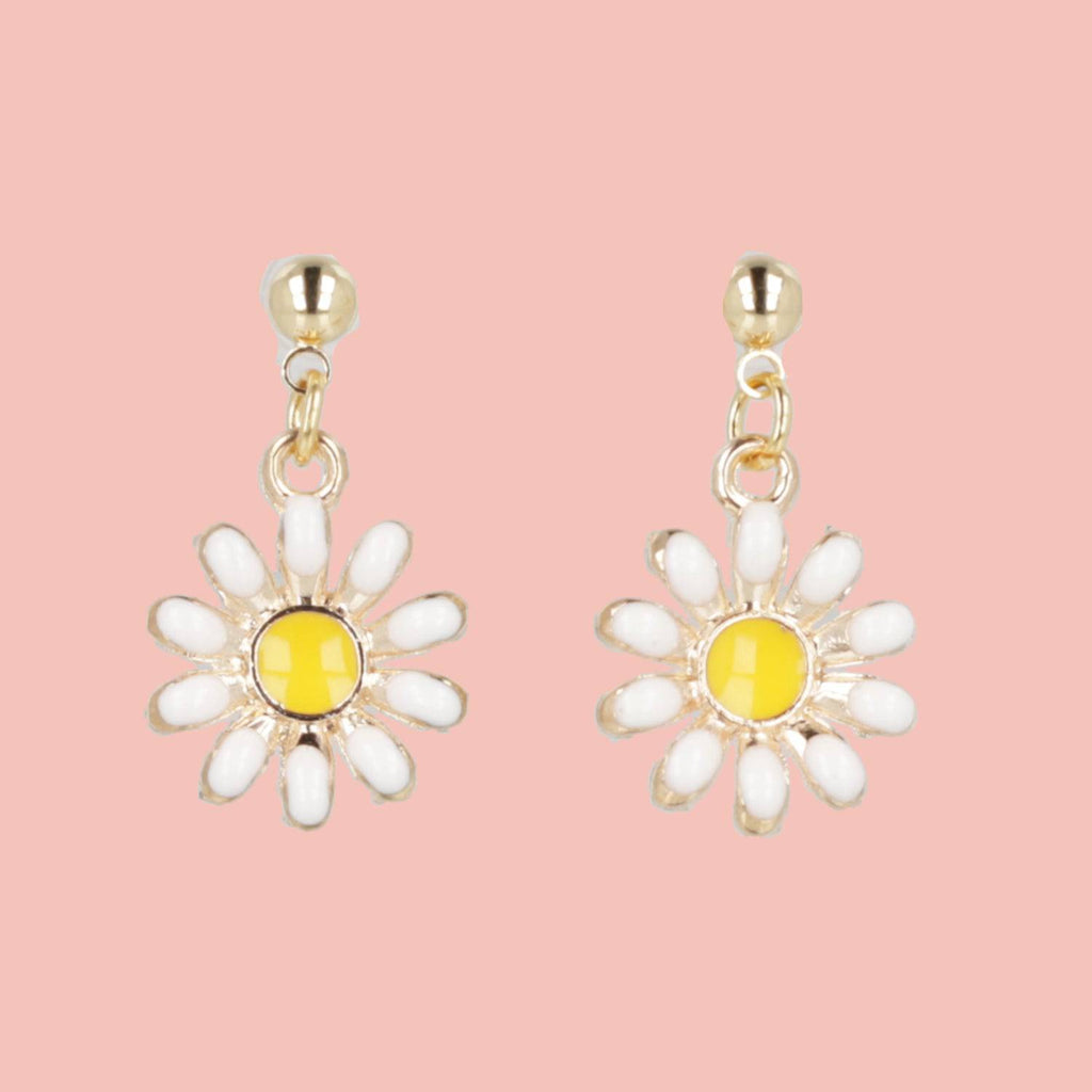 Enamel Daisy Drop Earrings - Sour Cherry