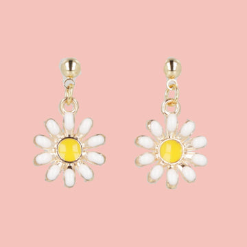 Enamel Daisy Drop Earrings - Sour Cherry