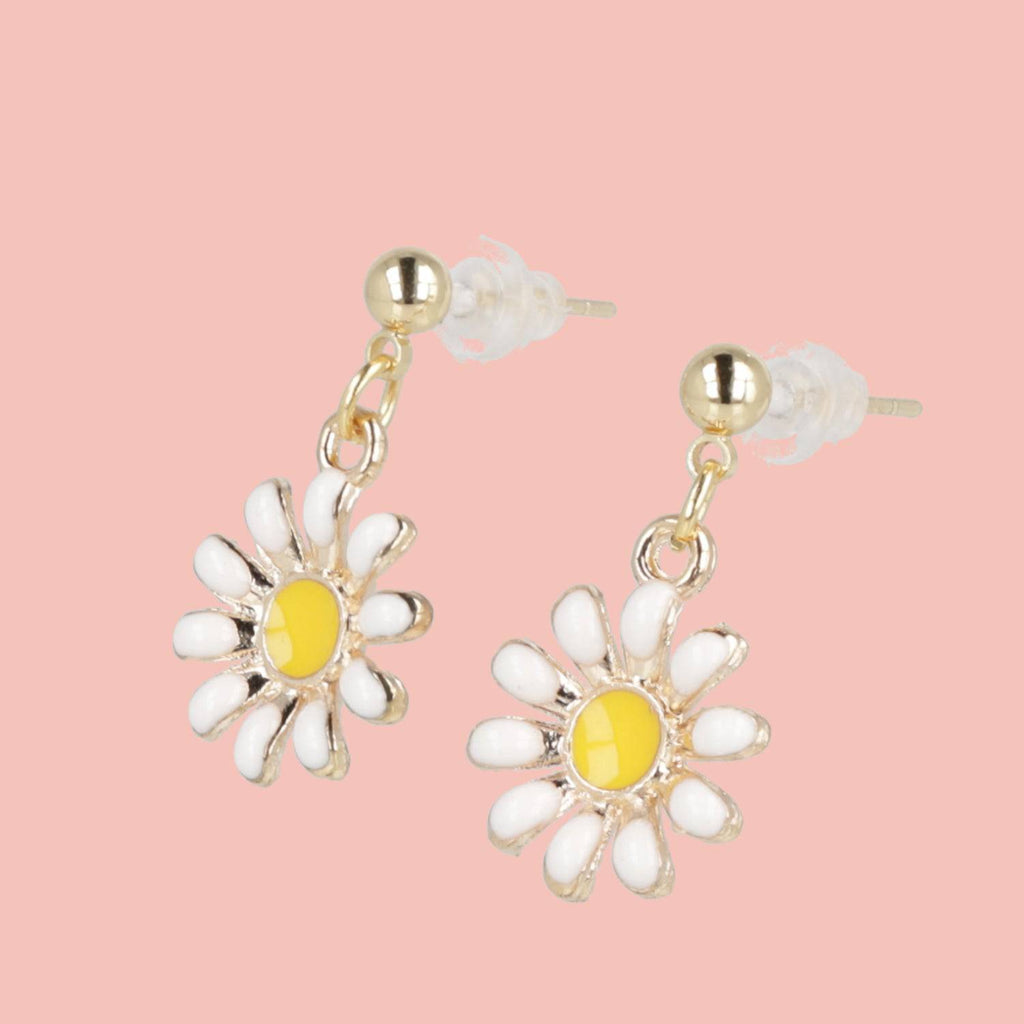 Enamel Daisy Drop Earrings - Sour Cherry