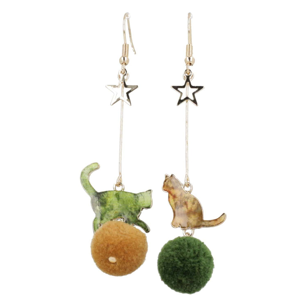 Green Cat Pom Pom Earrings - Sour Cherry