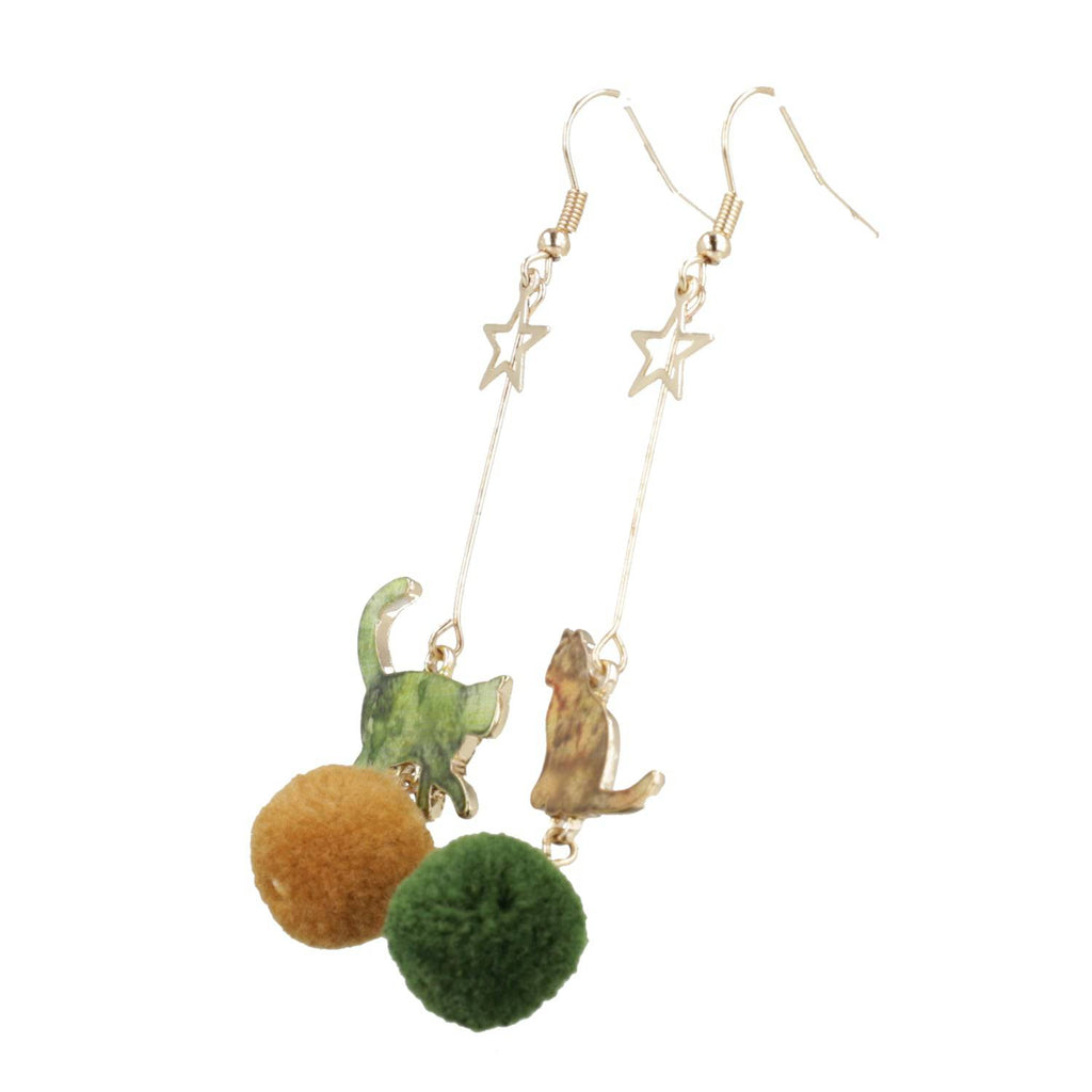 Green Cat Pom Pom Earrings - Sour Cherry