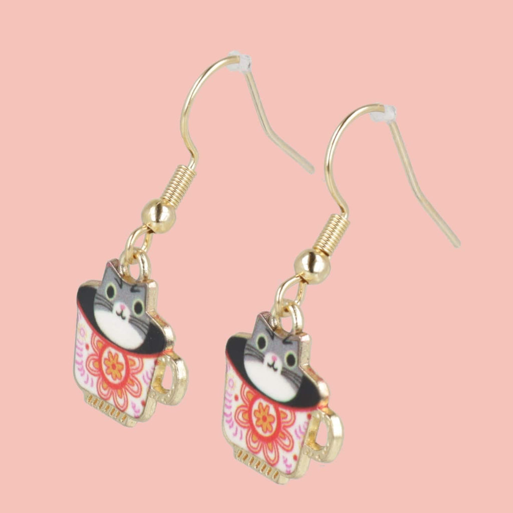 Grey Teacup Cat Earrings - Sour Cherry