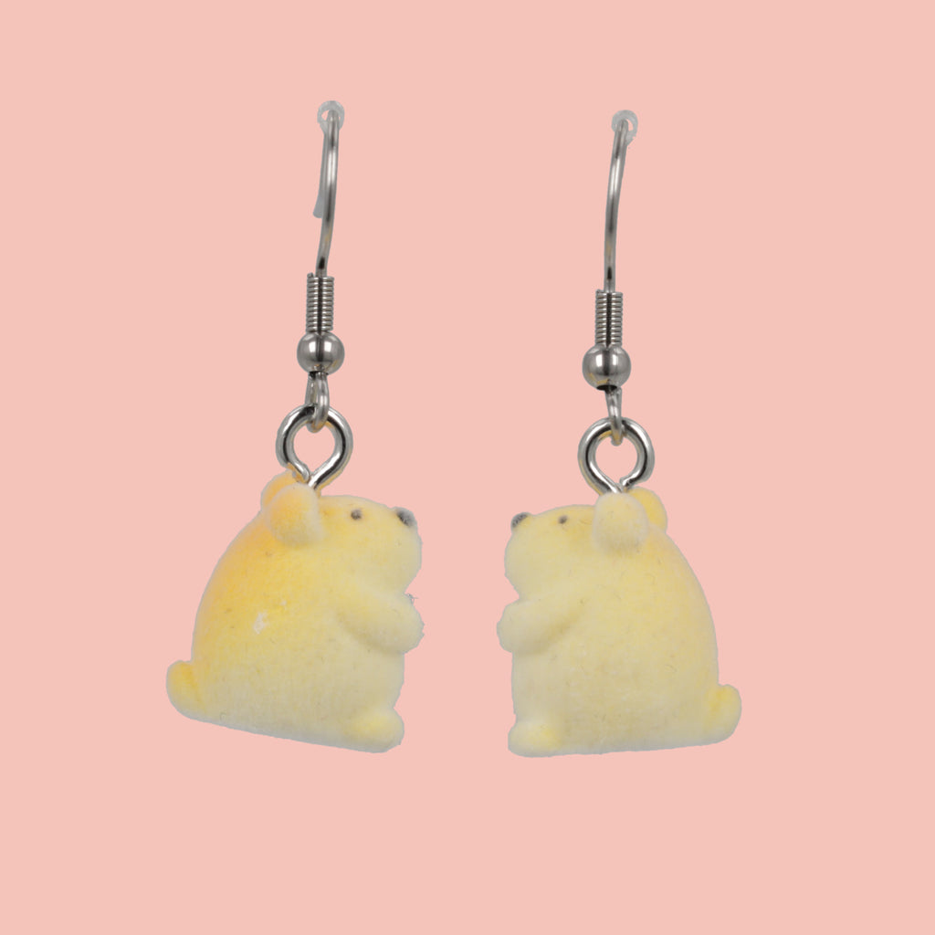 3D fuzzy hamster charms on stainless steel earwires