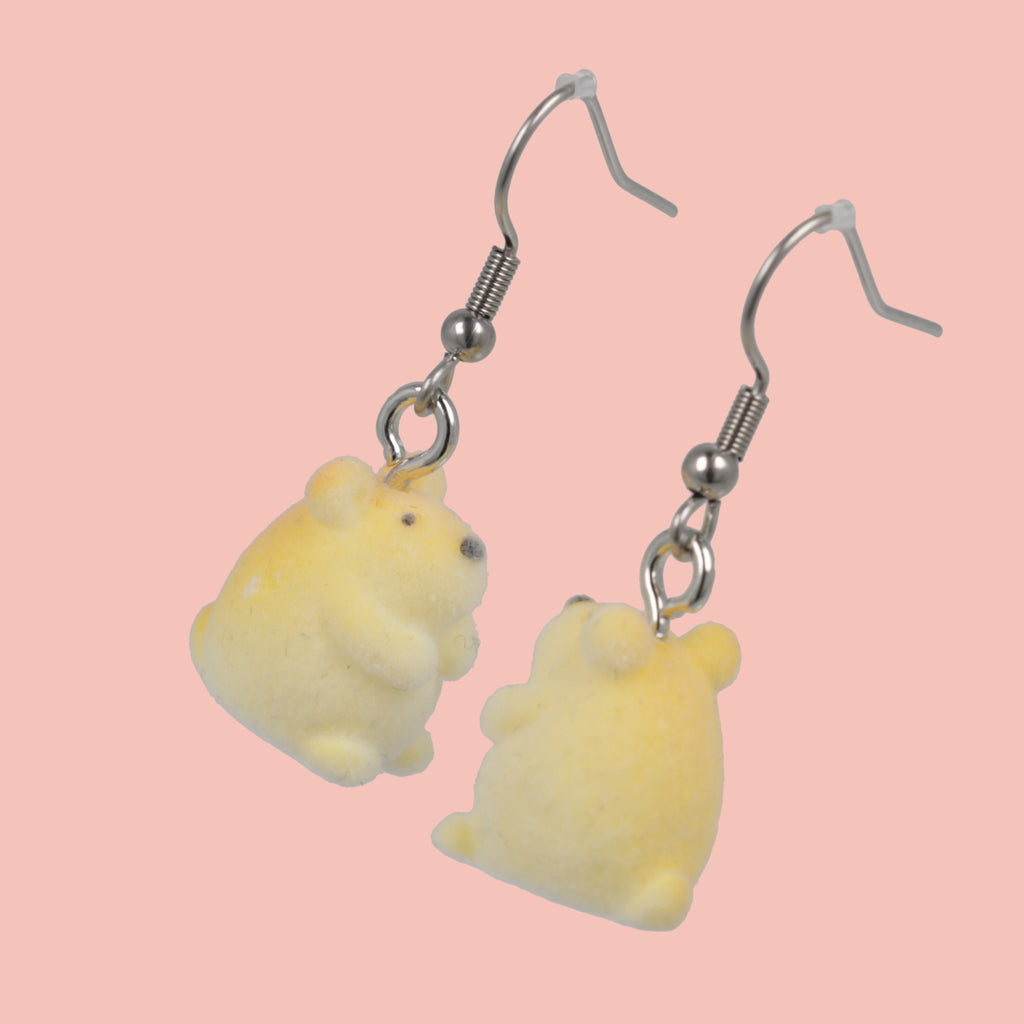 3D fuzzy hamster charms on stainless steel earwires