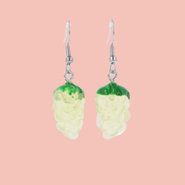 Charms featuring a green bunch of grapes on stainless steel earwires