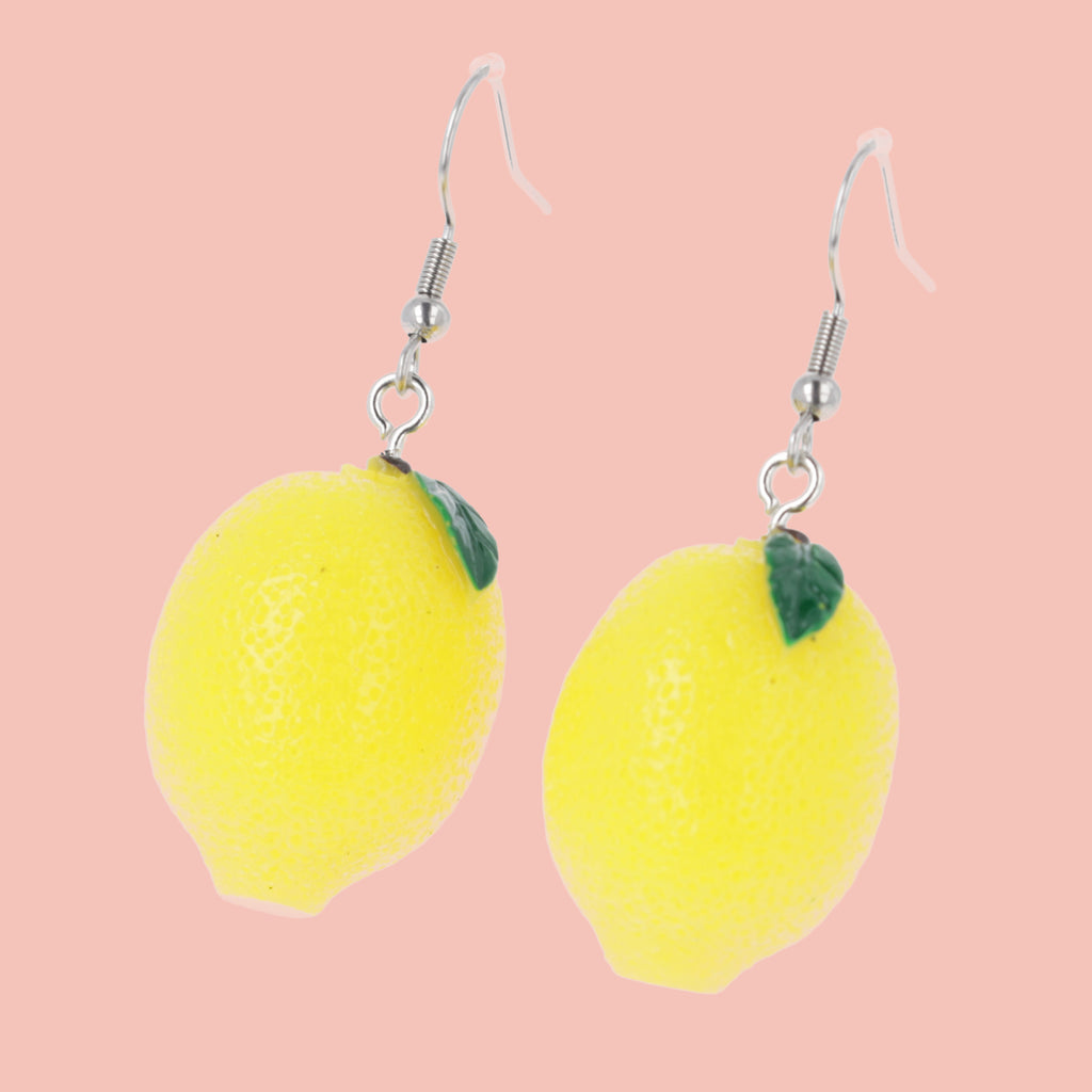 lemon charms on stainless steel earwires