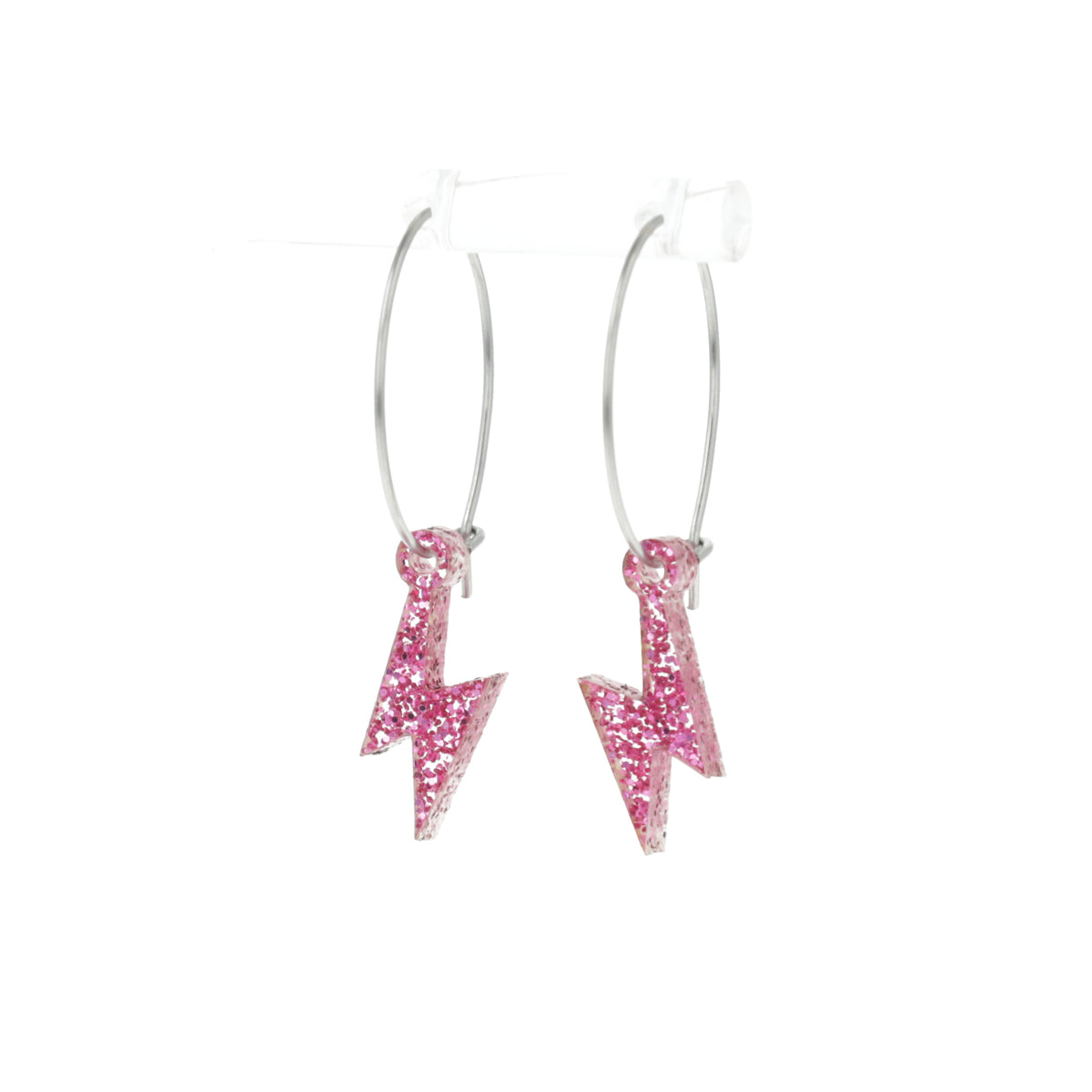 Mini Pink Glitter Lightning Bolt Hoop Earrings – Sour Cherry