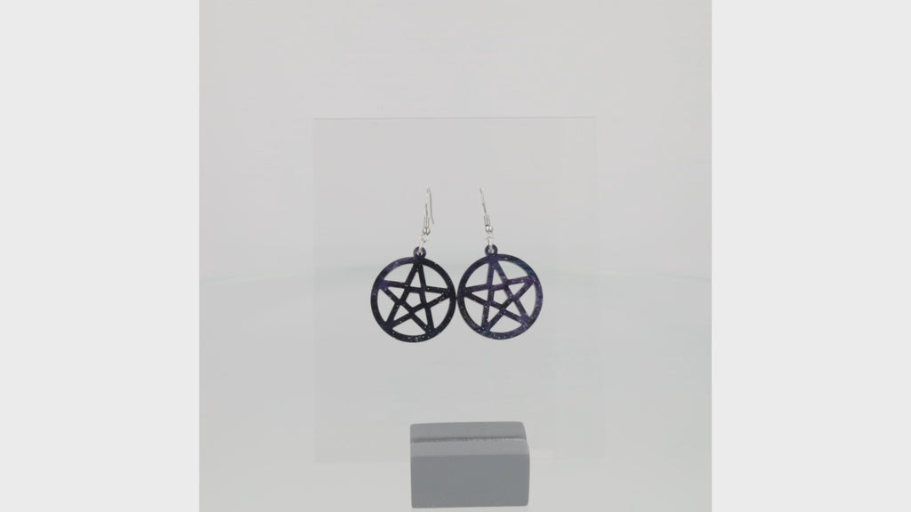 galaxy-inspired marble pentacle charms on stainless steel earwires