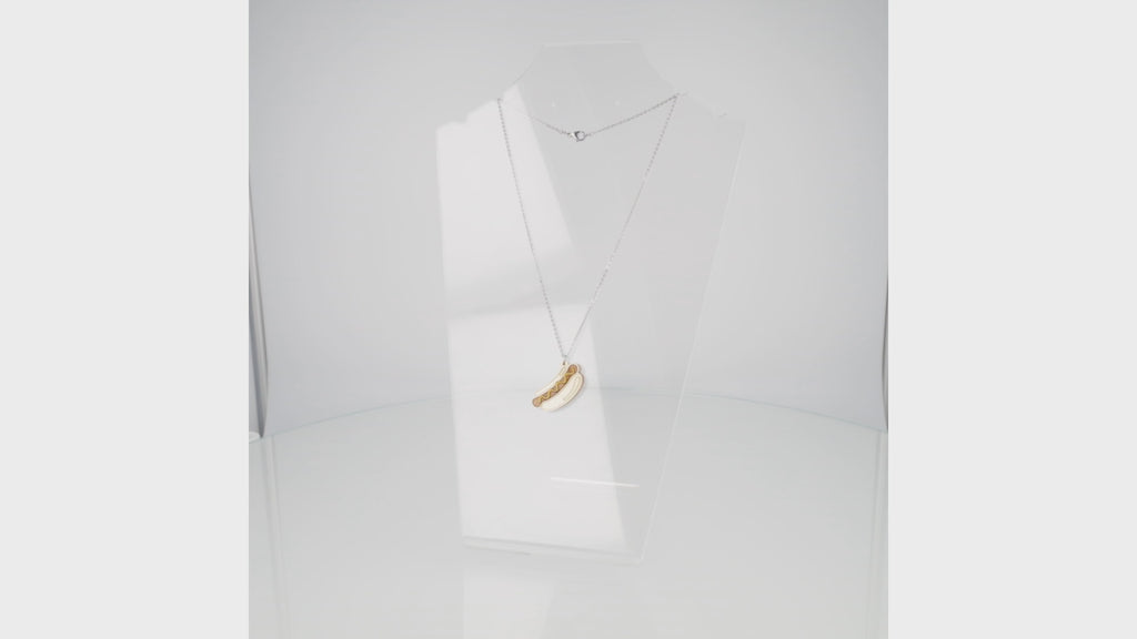 360 view of Stainless steel chain with a mustard hot dog pendant