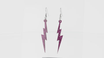 360 view of Purple glitter acrylic lightning bolt charms on stainless steel earwires