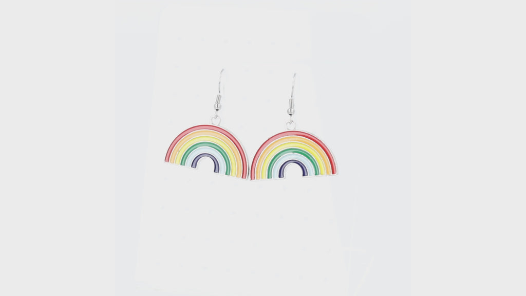 360  view of Rainbow charms on stainless steel earwires