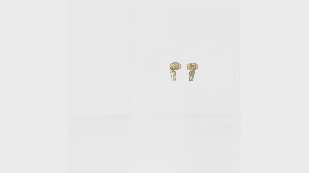 Gold plated stainless steel studs in the shape of a giraffe