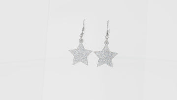 360 view of Silver holographic glitter star charms on stainless steel earwires