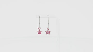 360 view of Mini pink glitter acrylic star charms on stainless steel hoops