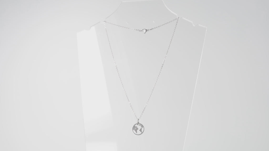 360 view of Stainless steel chain with cut out earth pendant