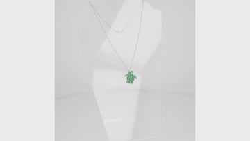 360 view of Green marble turtle pendant on a stainless steel chain