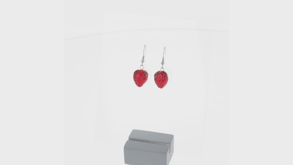 360 view of Strawberry charms on stainless steel earwires