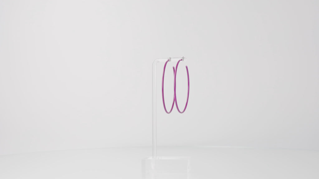 360 view of Stainless steel purple hoop earrings