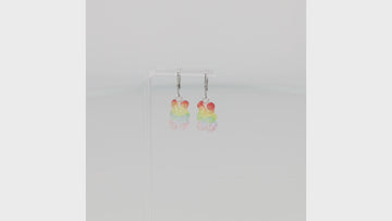 360 view of bSparkly rainbow gummy bear charms on stainless steel huggie hoops