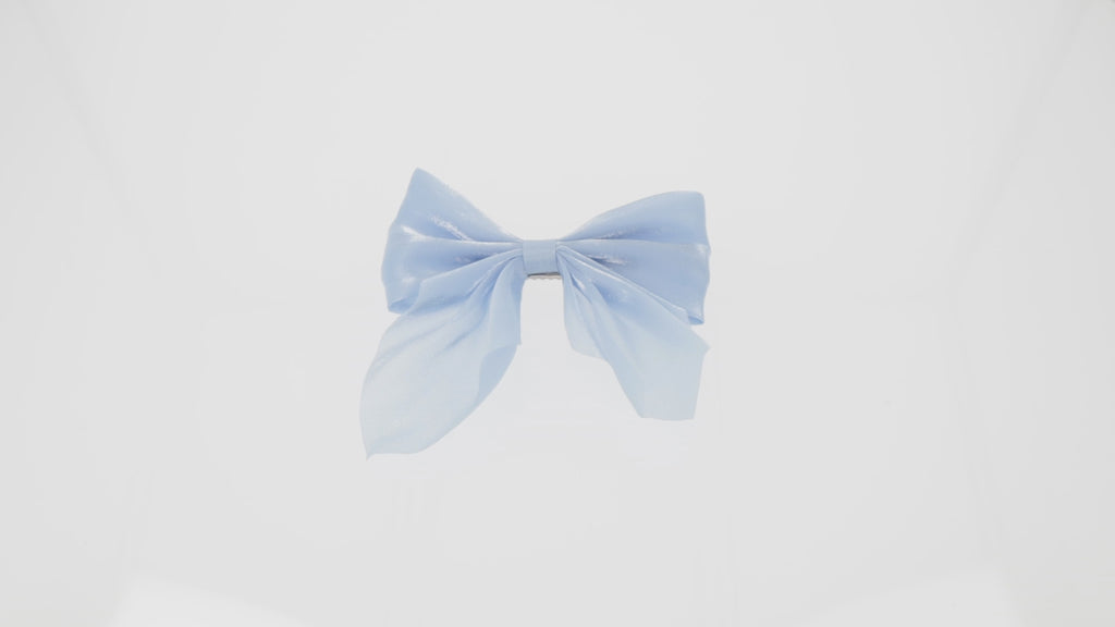 Shimmery blue bow with a base metal clip atta