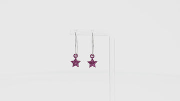 360 view of Mini purple glitter acrylic star charms on stainless steel hoops