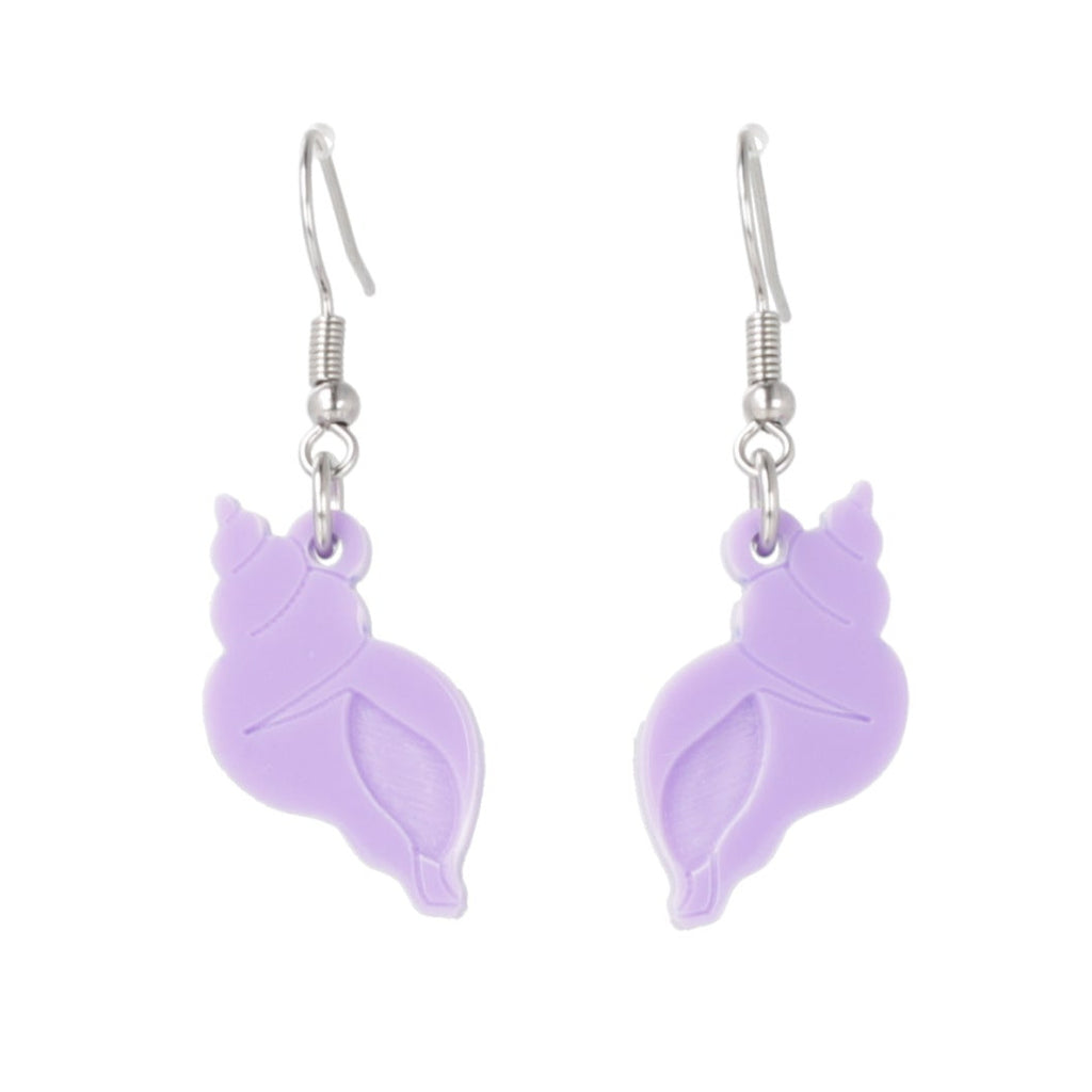 Lilac hermit shell charm on stainless steel earwires