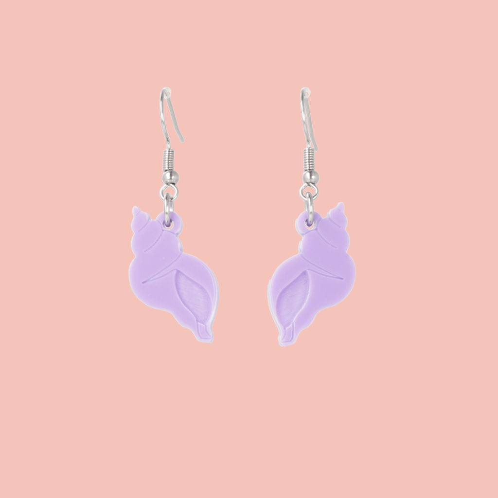 Lilac hermit shell charm on stainless steel earwires