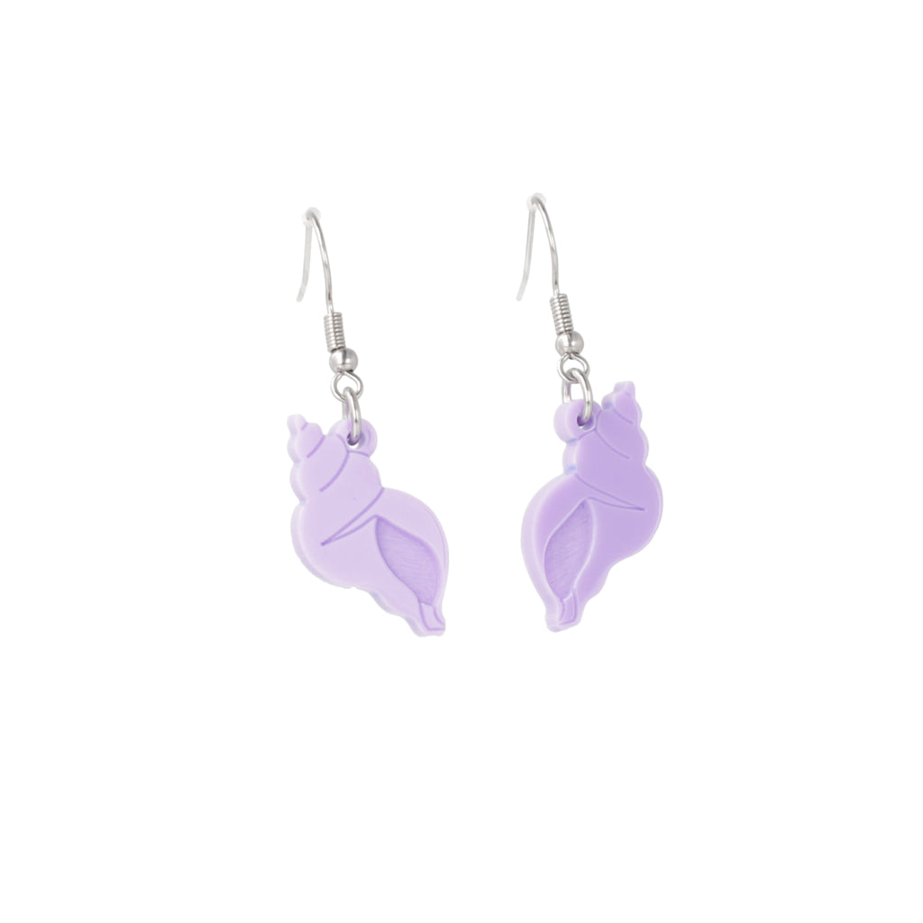 Lilac hermit shell charm on stainless steel earwires