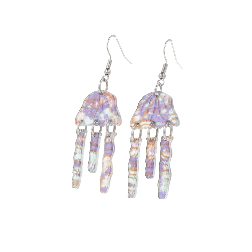 Purple abalone acrylic jellyfish charms on stainless steel earwires