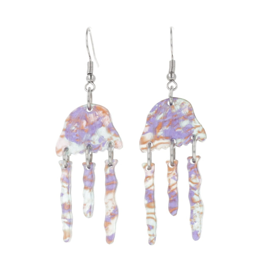 Purple abalone acrylic jellyfish charms on stainless steel earwires