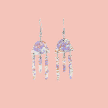 Purple abalone acrylic jellyfish charms on stainless steel earwires