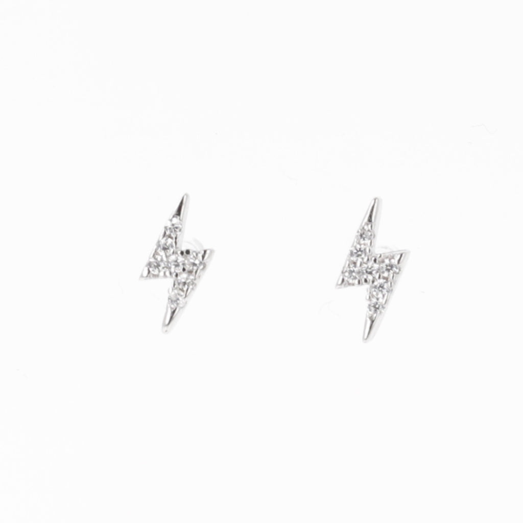 Sterling silver lightning bolt studs with rhinestones