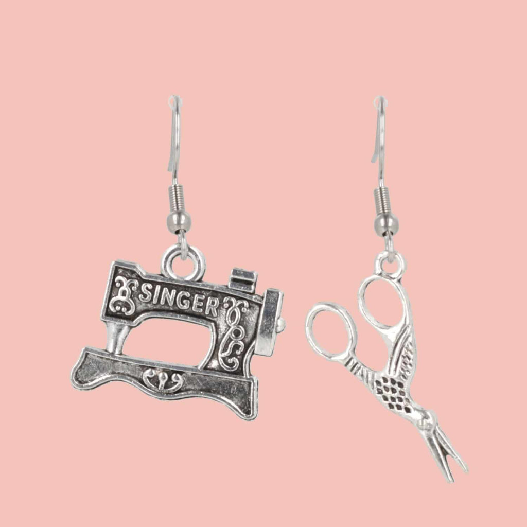 Singer Sewing Machine & Scissor Earring Mix - Sour Cherry