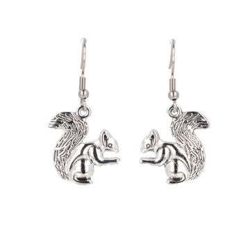 Silver squirrel charms on stainless steel earwires